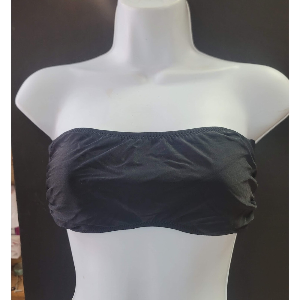 Blue Sky NEW Bandeau Side Bone Swim Top Lined Tieback NipPads BLACK MEDIUM